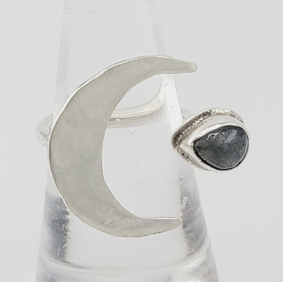 LABRADORITE MOON ADJUSTABLE RING HANDMADE IN STERLING SILVER METAL - Picture 5 of 5